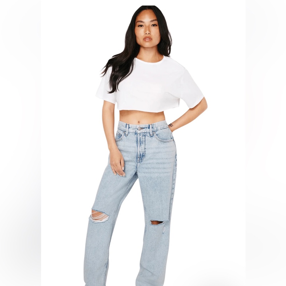 Good American Light Blue Distressed High-Rise Jeans